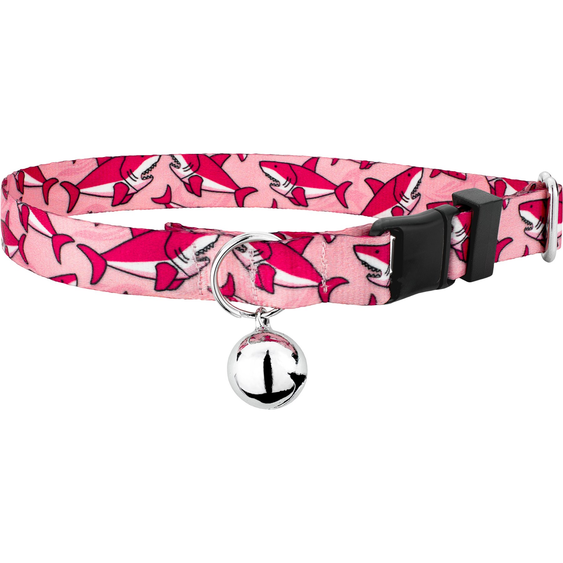 Country Brook Petz Pink Sharks Breakaway Cat Collar, Pink, 8 to 12-in neck, 1/2-in wide