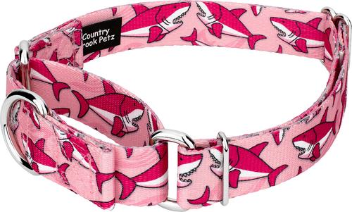 Show full view: Country Brook Petz Pink Sharks Martingale Dog Collar, Pink, Large: 18 to 26-in neck, 1-in wide slide 3 of 6