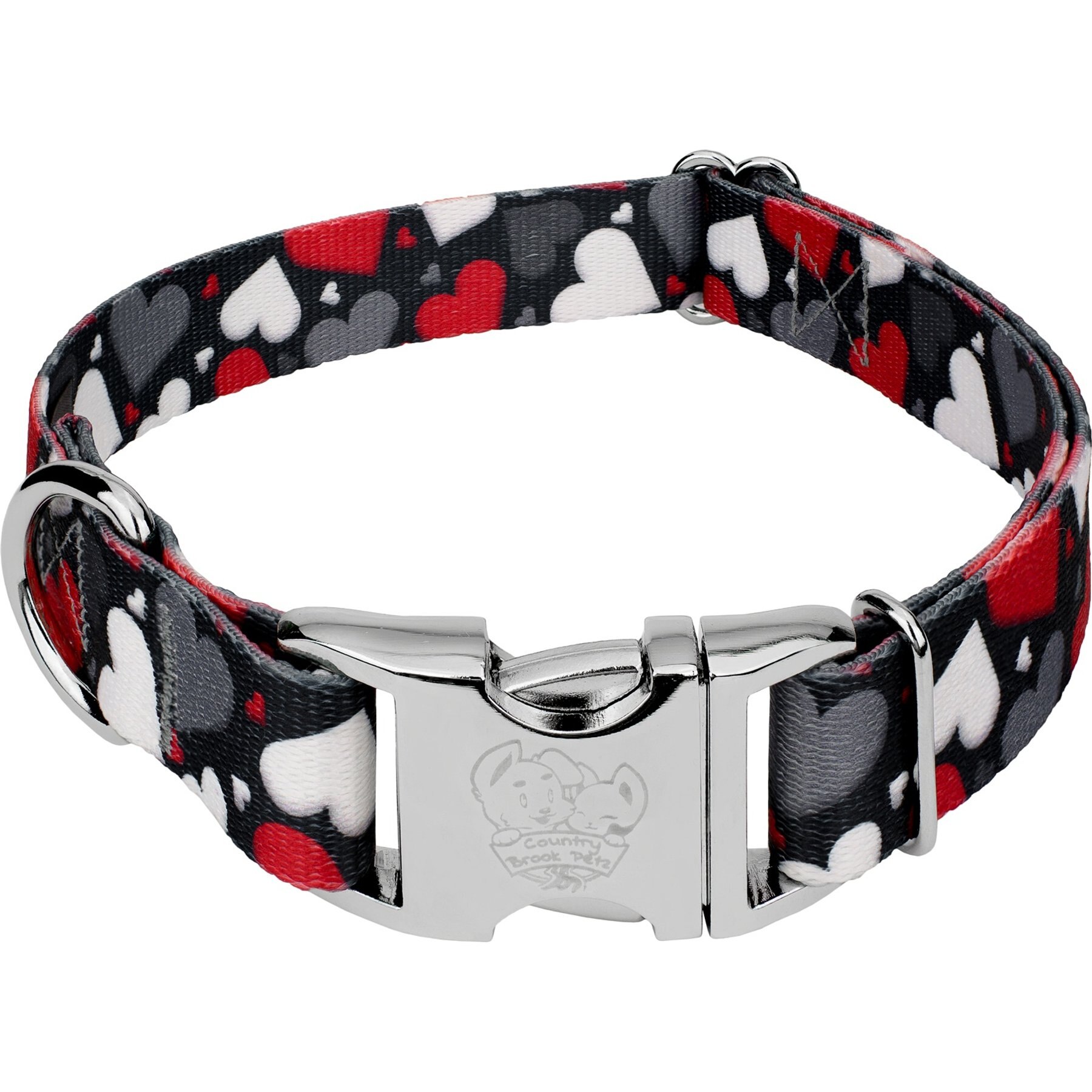 Country Brook Petz Premium Be Mine Polyester Standard Dog Collar, Black, Large: 16 to 22-in neck, 1-in wide