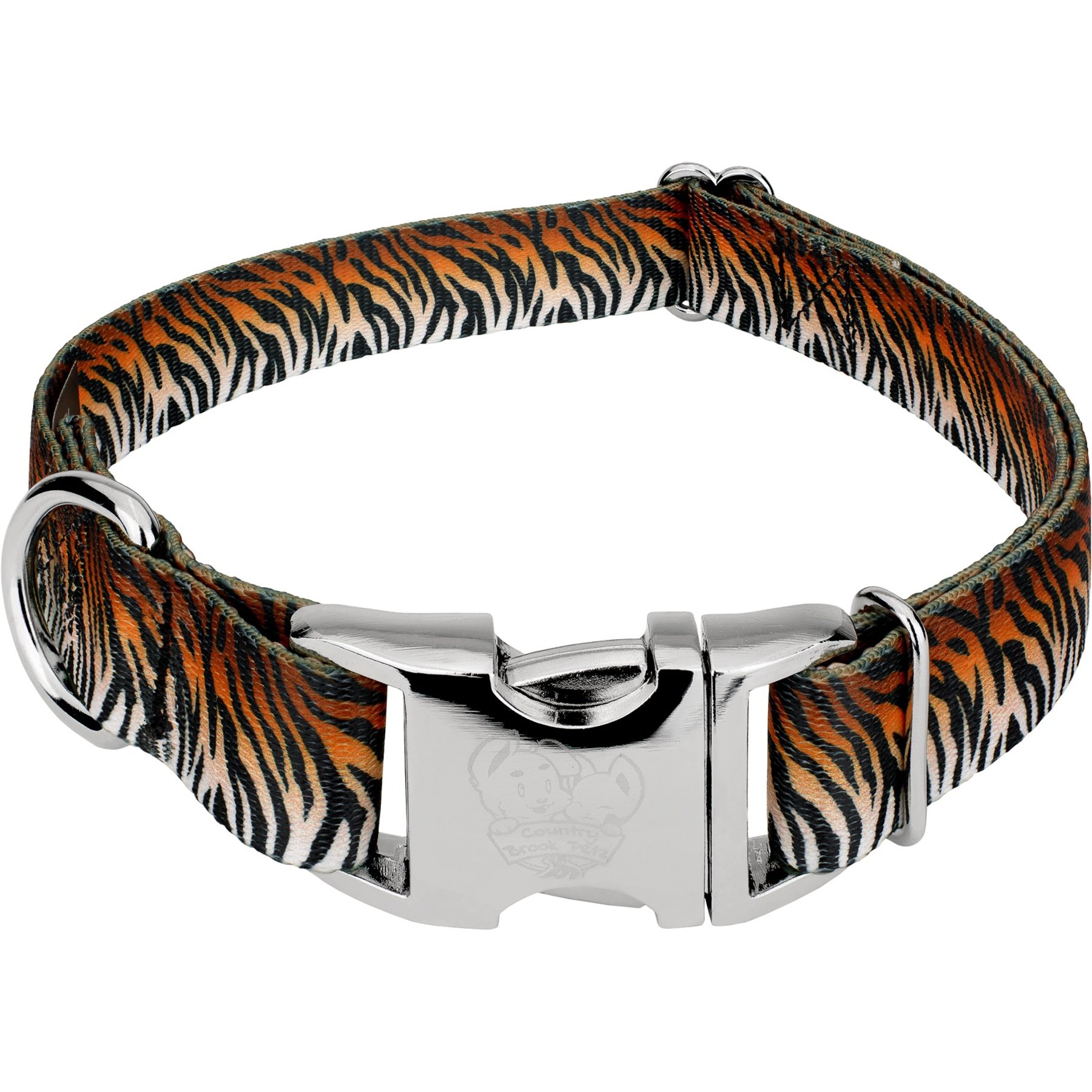 Country Brook Petz Premium Bengal Tiger Stripes Dog Collar, Orange, 11 to 13-in neck, 5/8-in wide