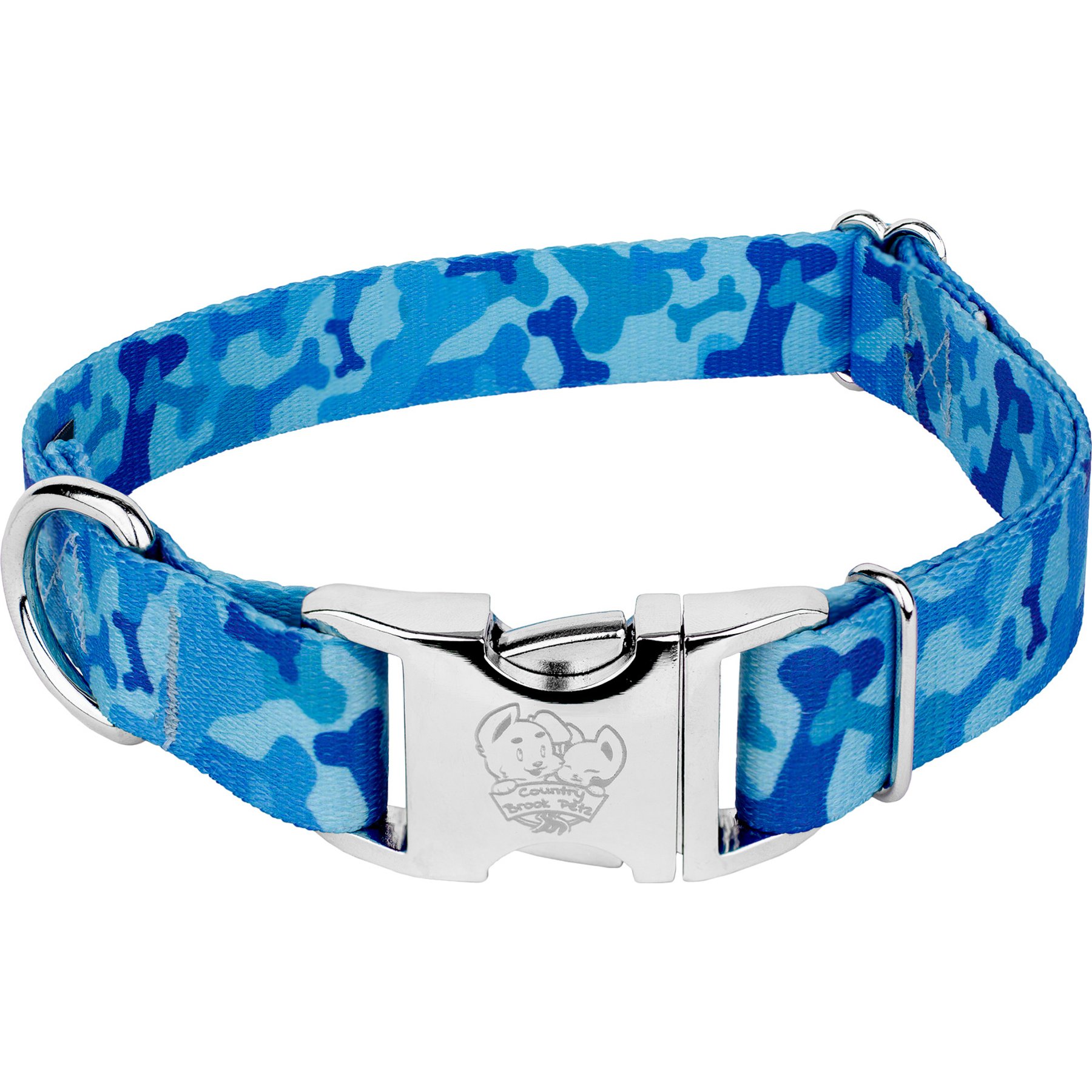 Country Brook Petz Premium Blue Bone Camo Dog Collar, Blue, Large: 16 to 22-in neck, 1-in wide