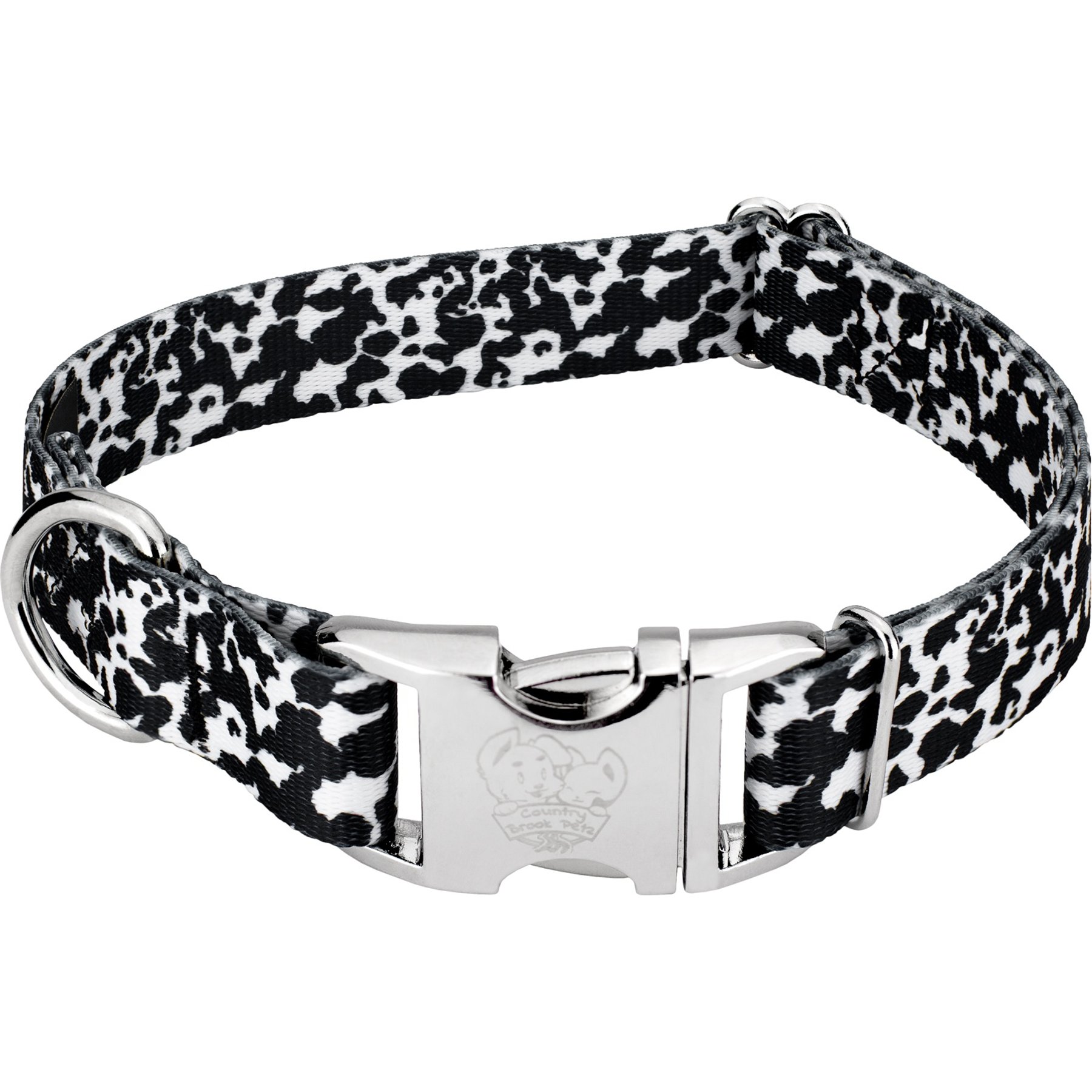 Country Brook Petz Premium Dairy Cow Dog Collar, Black, 18 to 26-in neck, 1-in wide