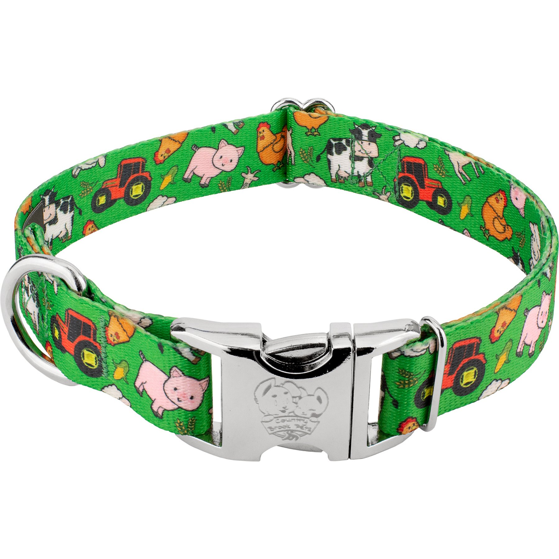 Country Brook Petz Premium Farm Life Y'all Dog Collar, Green, Medium: 13 to 16-in neck, 1-in wide