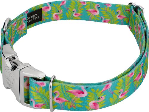 Show full view: Country Brook Petz Premium Flamingos Dog Collar, Teal, Large: 16 to 22-in neck, 1-in wide slide 6 of 8