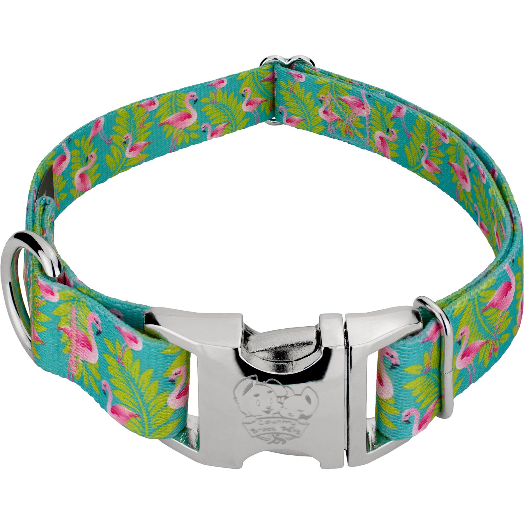 Country Brook Petz Premium Flamingos Dog Collar, Teal, Medium: 13 to 16-in neck, 1-in wide