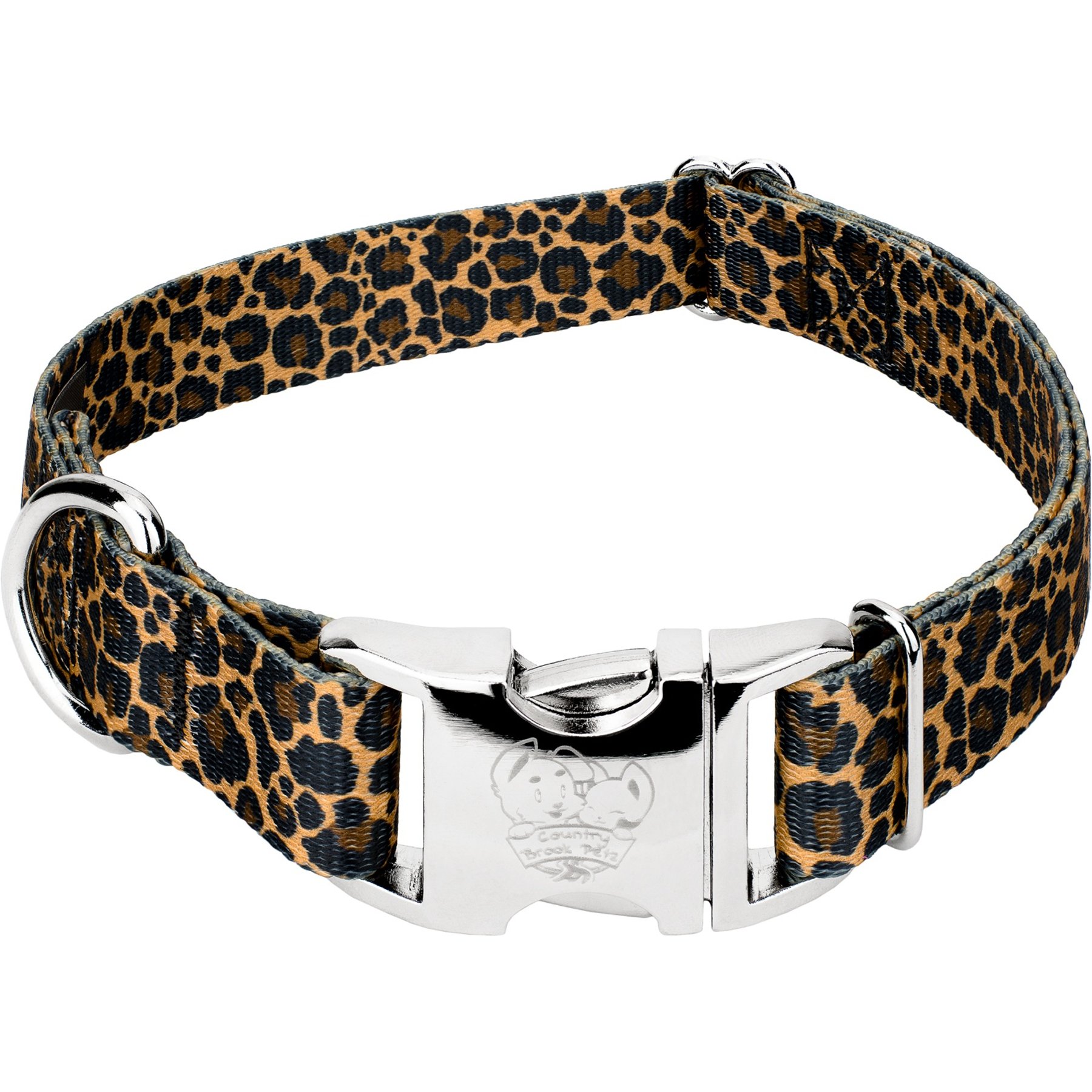 Country Brook Petz Premium Leopard Print Dog Collar, Brown, 16 to 22-in neck, 1-in wide