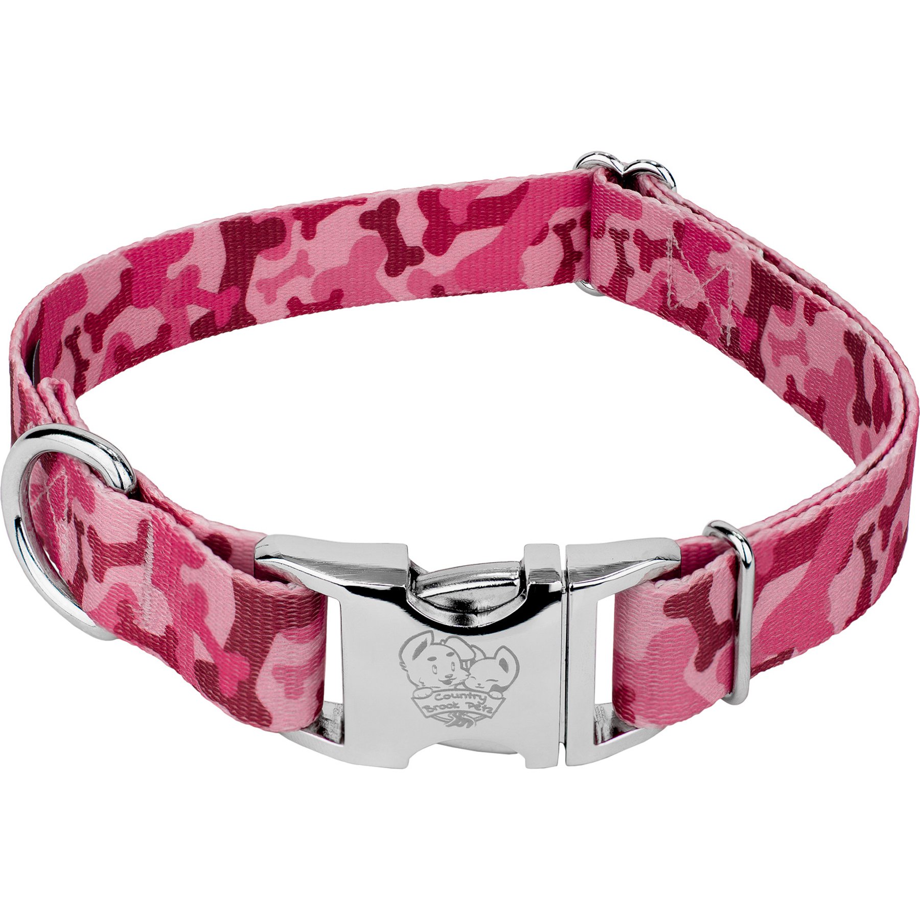 Country Brook Petz Premium Pink Bone Camo Dog Collar, Pink, Large: 16 to 22-in neck, 1-in wide