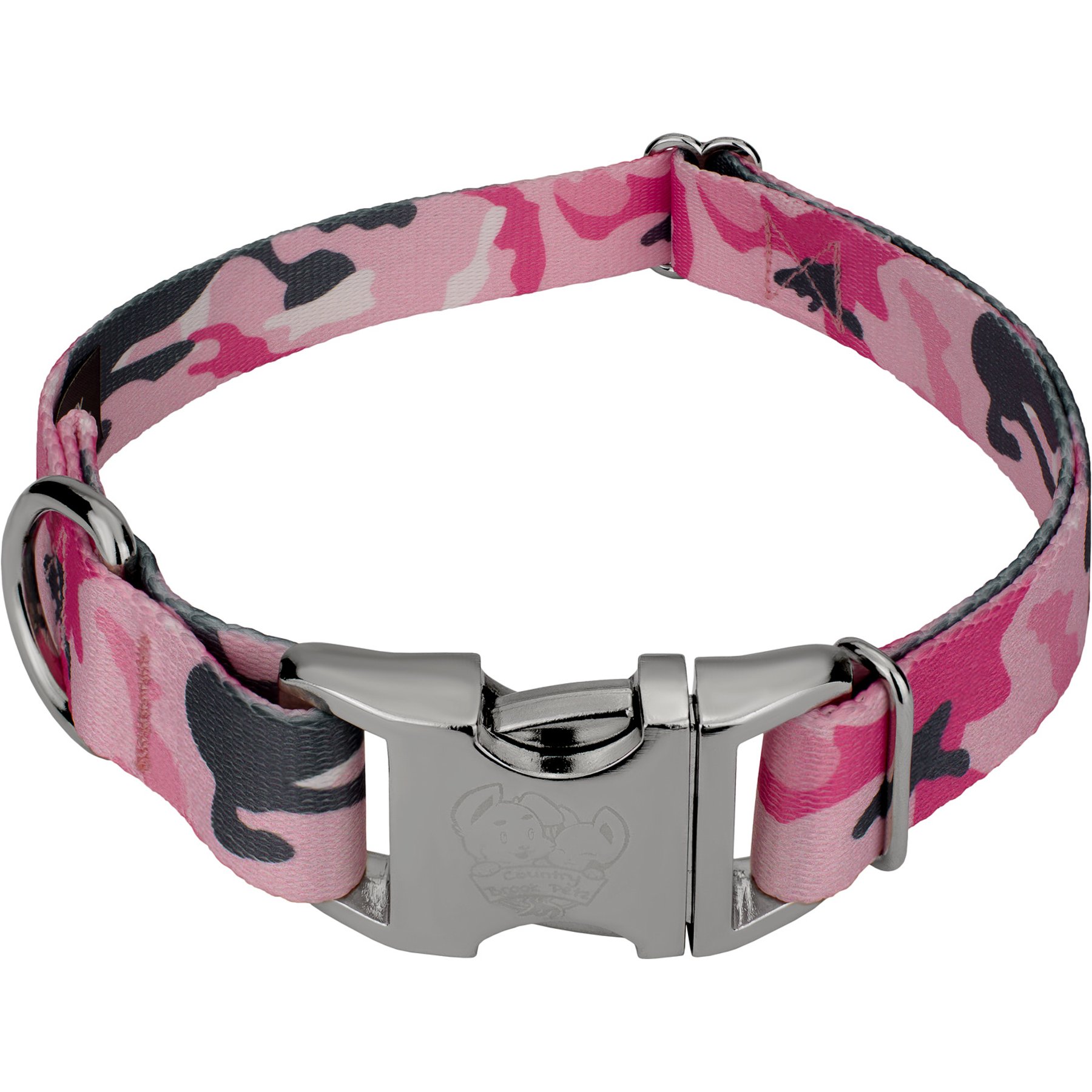 Country Brook Petz Premium Pink & Grey Camo Dog Collar, Pink, Medium: 13 to 16-in neck, 1-in wide