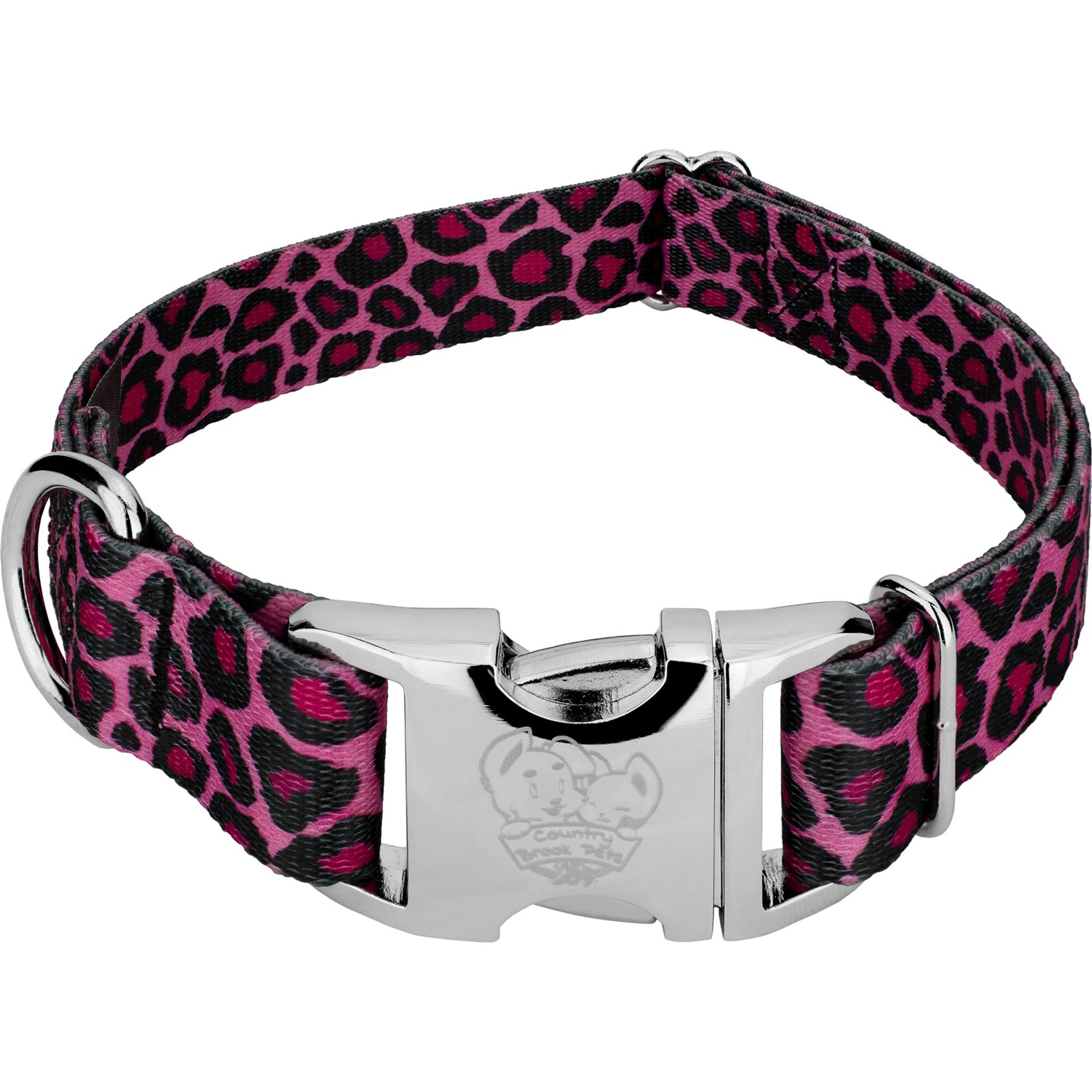 Country Brook Petz Premium Pink Leopard Dog Collar, Pink, 13 to 16-in neck, 1-in wide