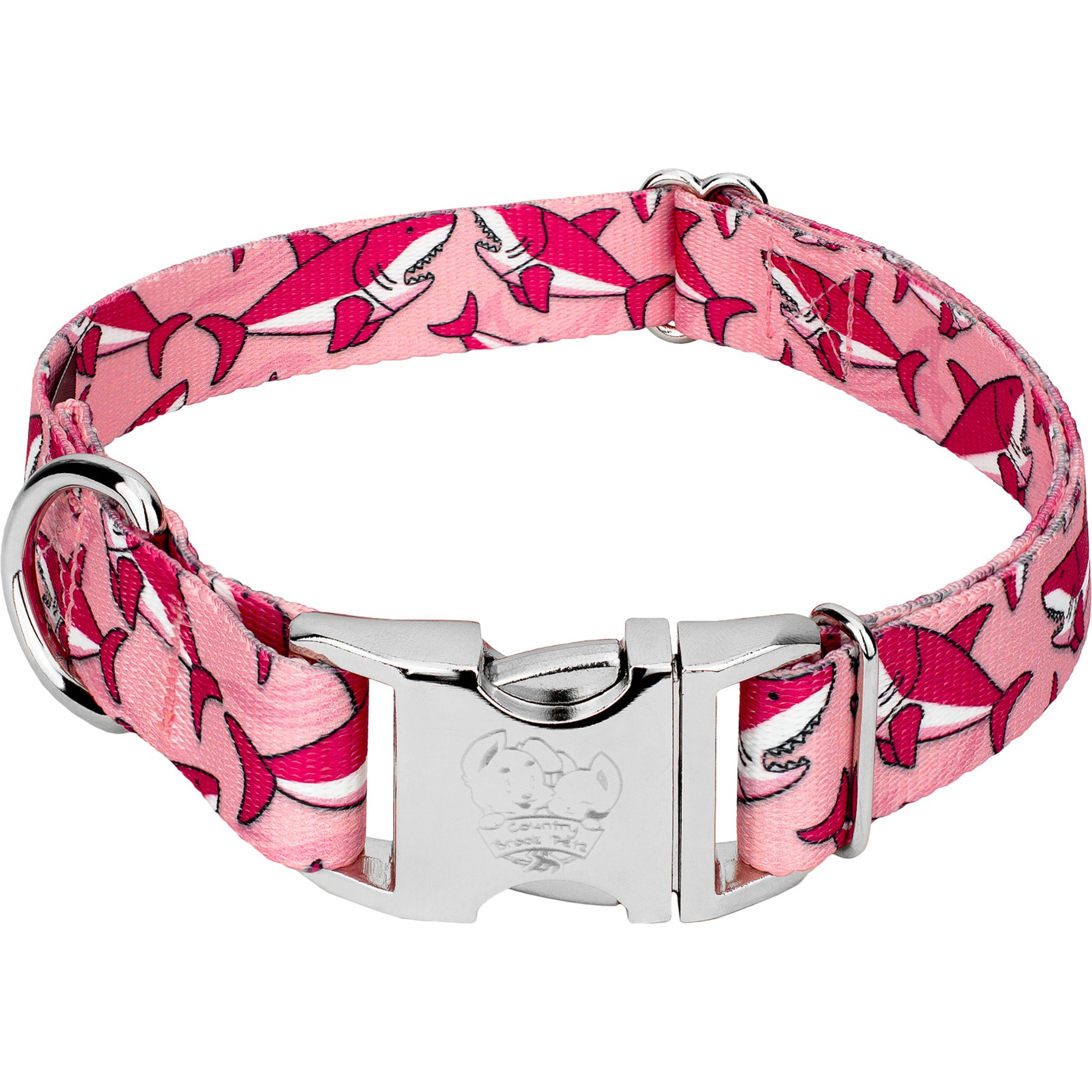 Country Brook Petz Premium Pink Sharks Dog Collar, Pink, Medium: 13 to 16-in neck, 1-in wide
