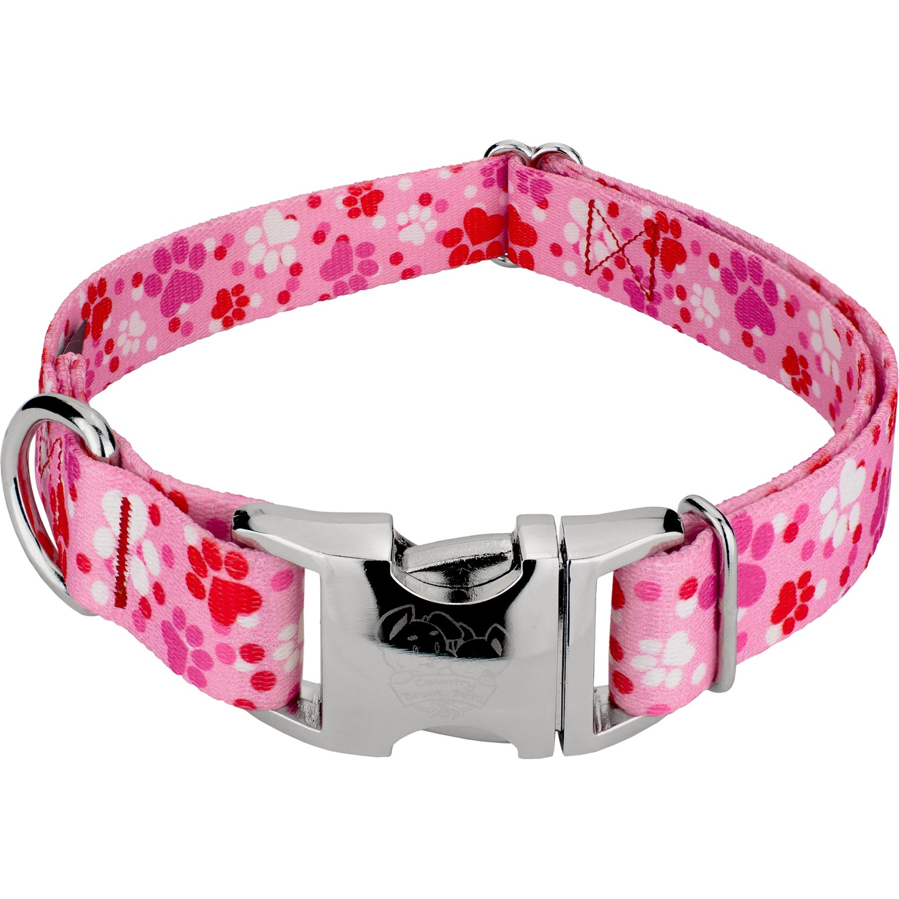Country Brook Petz Premium Puppy Love Polyester Standard Dog Collar, Pink, X-Large: 18 to 26-in neck, 1-in wide