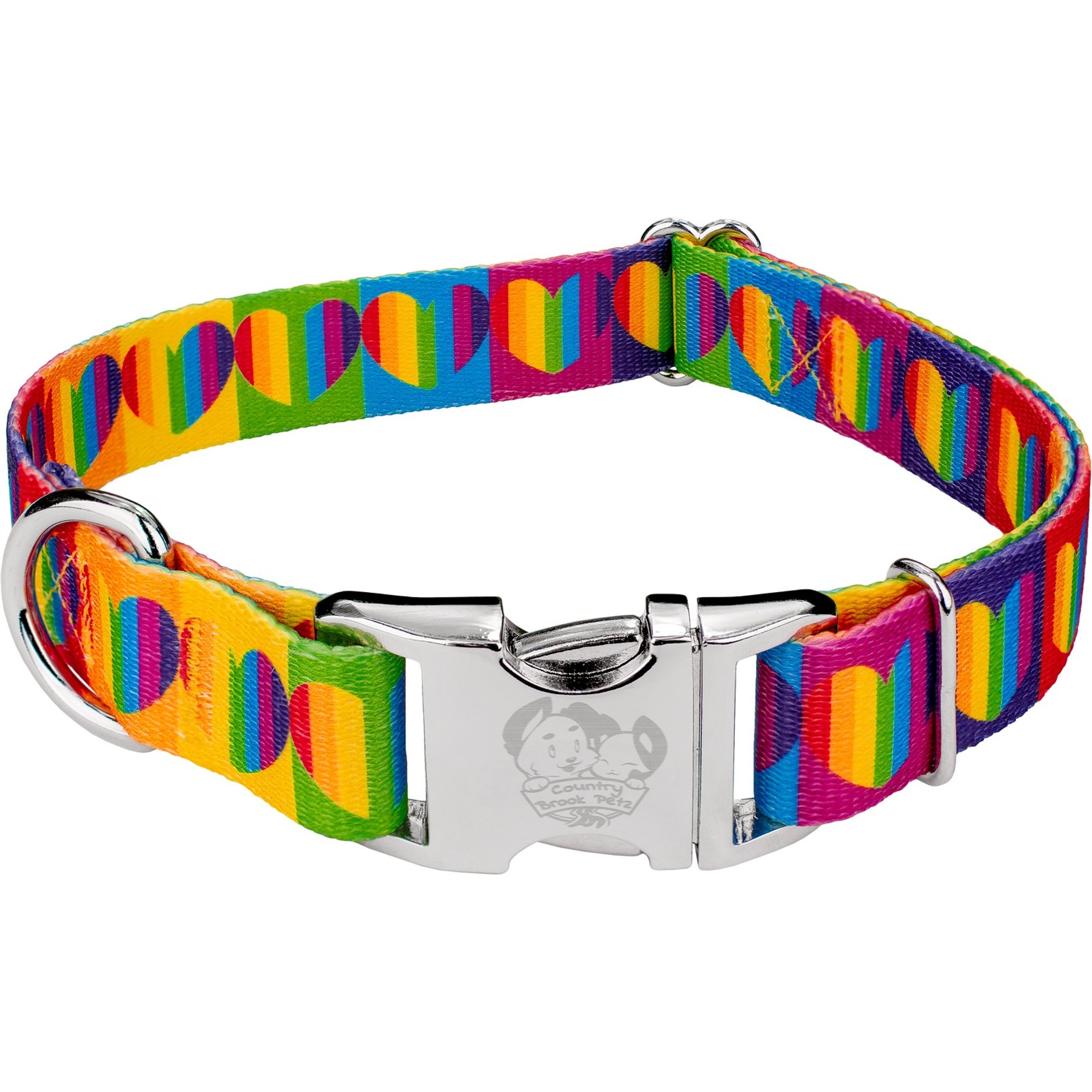 Country Brook Petz Premium Rainbow Hearts Polyester Standard Dog Collar, X-Large: 18 to 26-in neck, 1-in wide