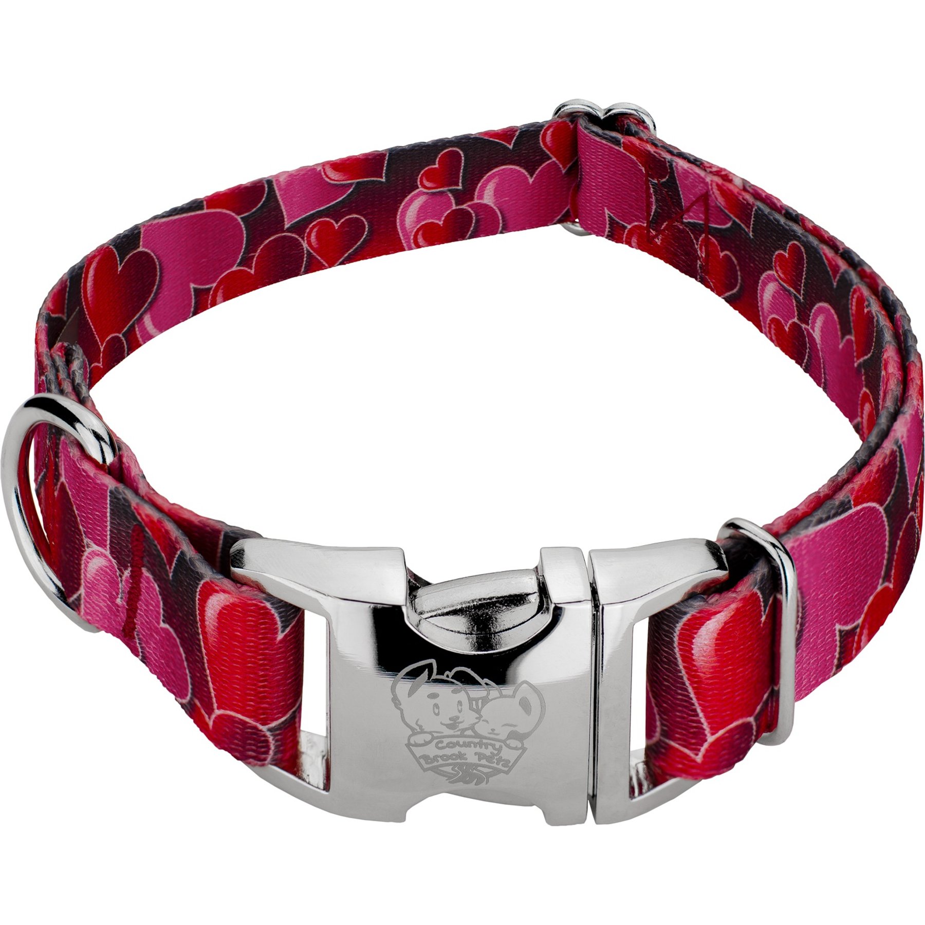 Country Brook Petz Premium Romantic Hearts Polyester Standard Dog Collar, Red, Small: 11 to 13-in neck, 5/8-in wide