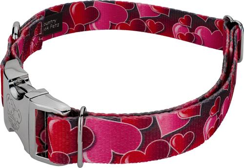 Show full view: Country Brook Petz Premium Romantic Hearts Polyester Standard Dog Collar, Red, X-Large: 18 to 26-in neck, 1-in wide slide 3 of 5