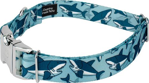 Show full view: Country Brook Petz Premium Sharks Dog Collar, Blue, X-Large: 18 to 26-in neck, 1-in wide slide 4 of 6