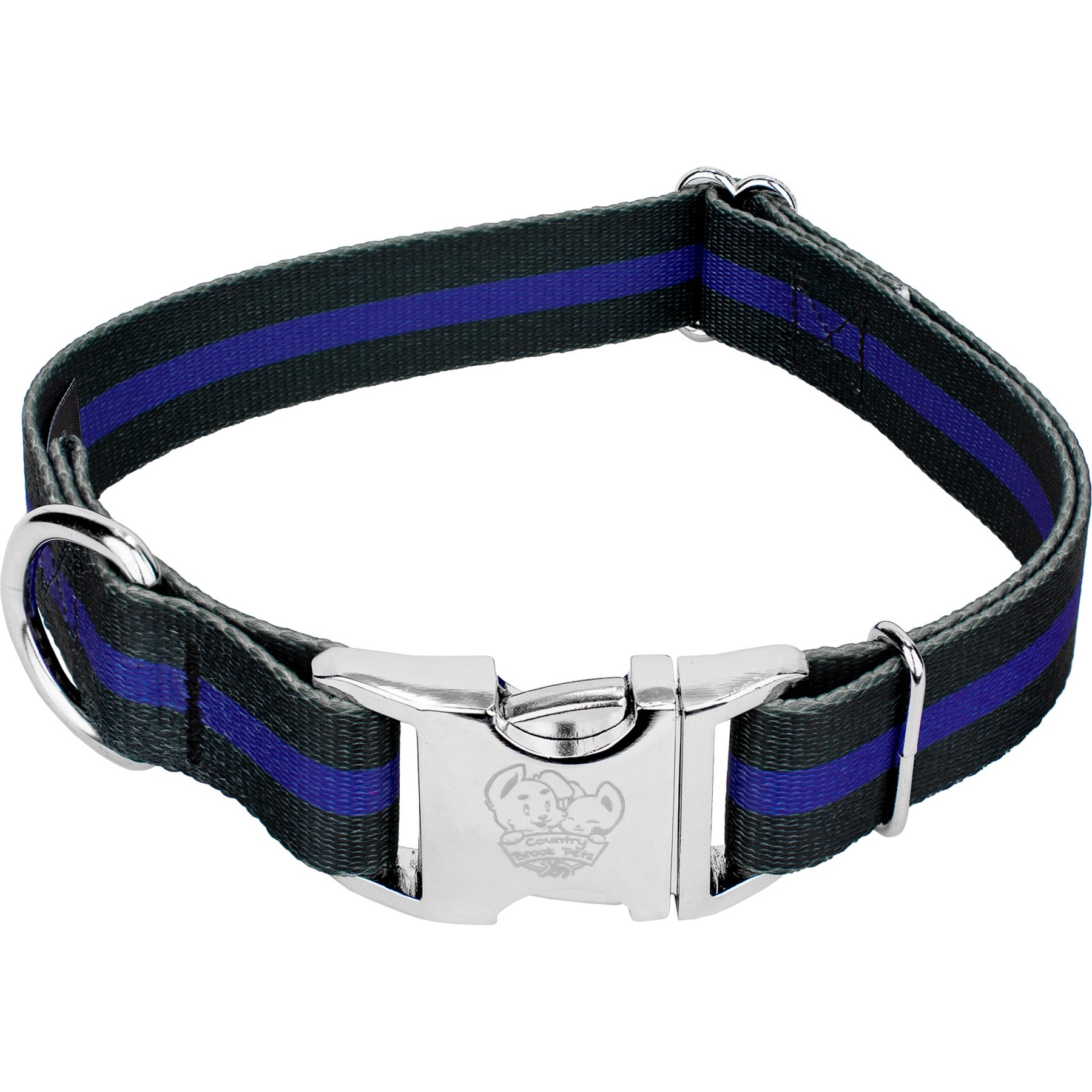 Country Brook Petz Premium Thin Blue Line Dog Collar, Black, Large: 16 to 22-in neck, 1-in wide