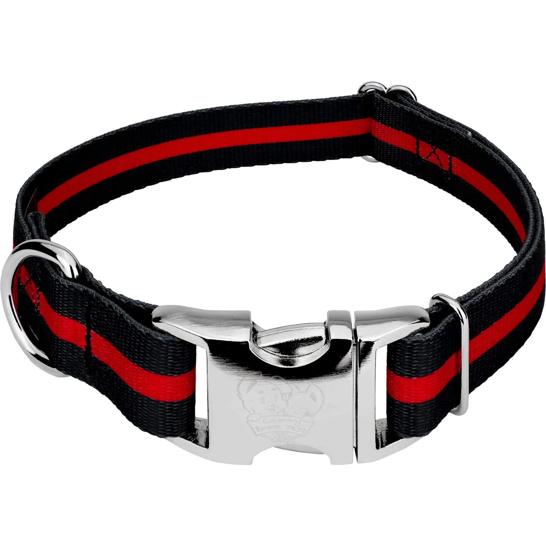 Country Brook Petz Premium Thin Red Line Dog Collar, Black, Large: 16 to 22-in neck, 1-in wide