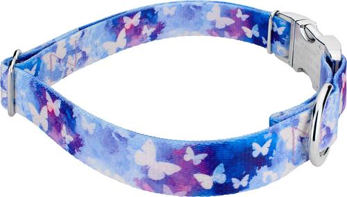 Show full view: Country Brook Petz Premium Watercolor Butterflies Dog Collar, Blue, Large: 16 to 22-in neck, 1-in wide slide 4 of 5