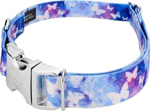 Show full view: Country Brook Petz Premium Watercolor Butterflies Dog Collar, Blue, Small: 11 to 13-in neck, 5/8-in wide slide 3 of 5
