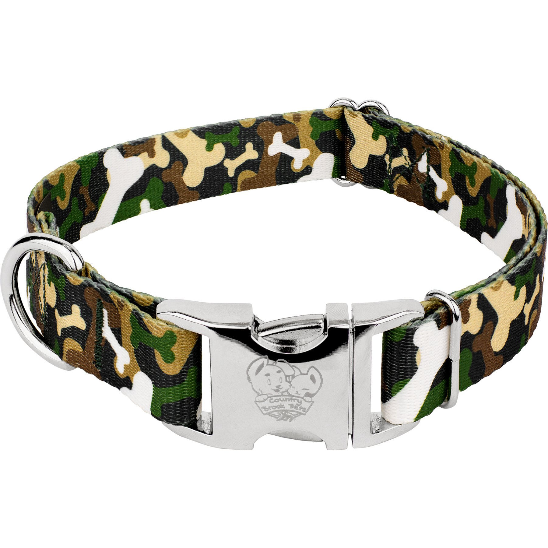 Country Brook Petz Premium Woodland Bone Camo Dog Collar, Green, Large: 16 to 22-in neck, 1-in wide