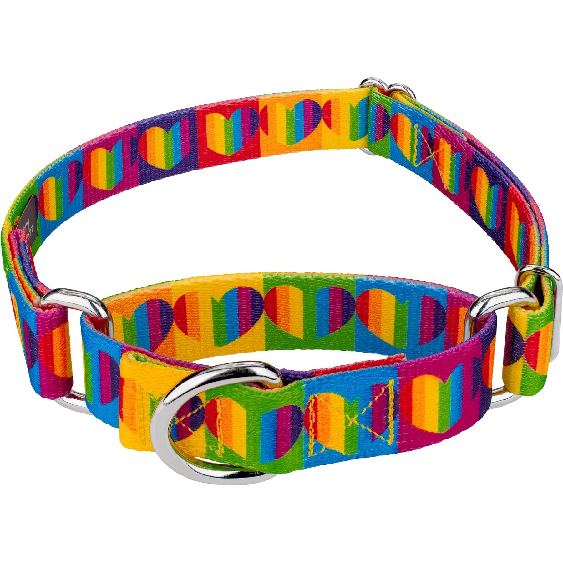 Country Brook Petz Rainbow Hearts Polyester Martingale Dog Collar, Small: 11 to 15-in neck, 5/8-in wide
