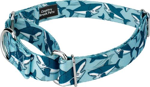 Show full view: Country Brook Petz Sharks Martingale Dog Collar, Blue, X-Small: 9 to 12-in neck, 1/2-in wide slide 3 of 6