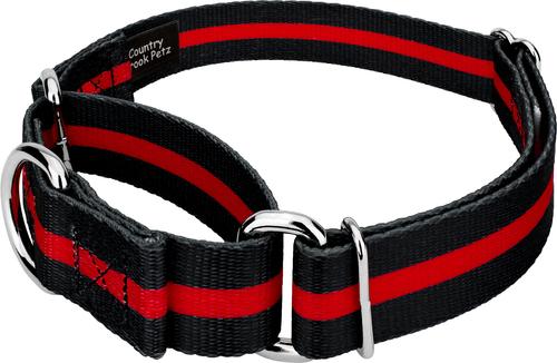 Show full view: Country Brook Petz Thin Red Line Martingale Dog Collar, Black, Medium slide 3 of 5