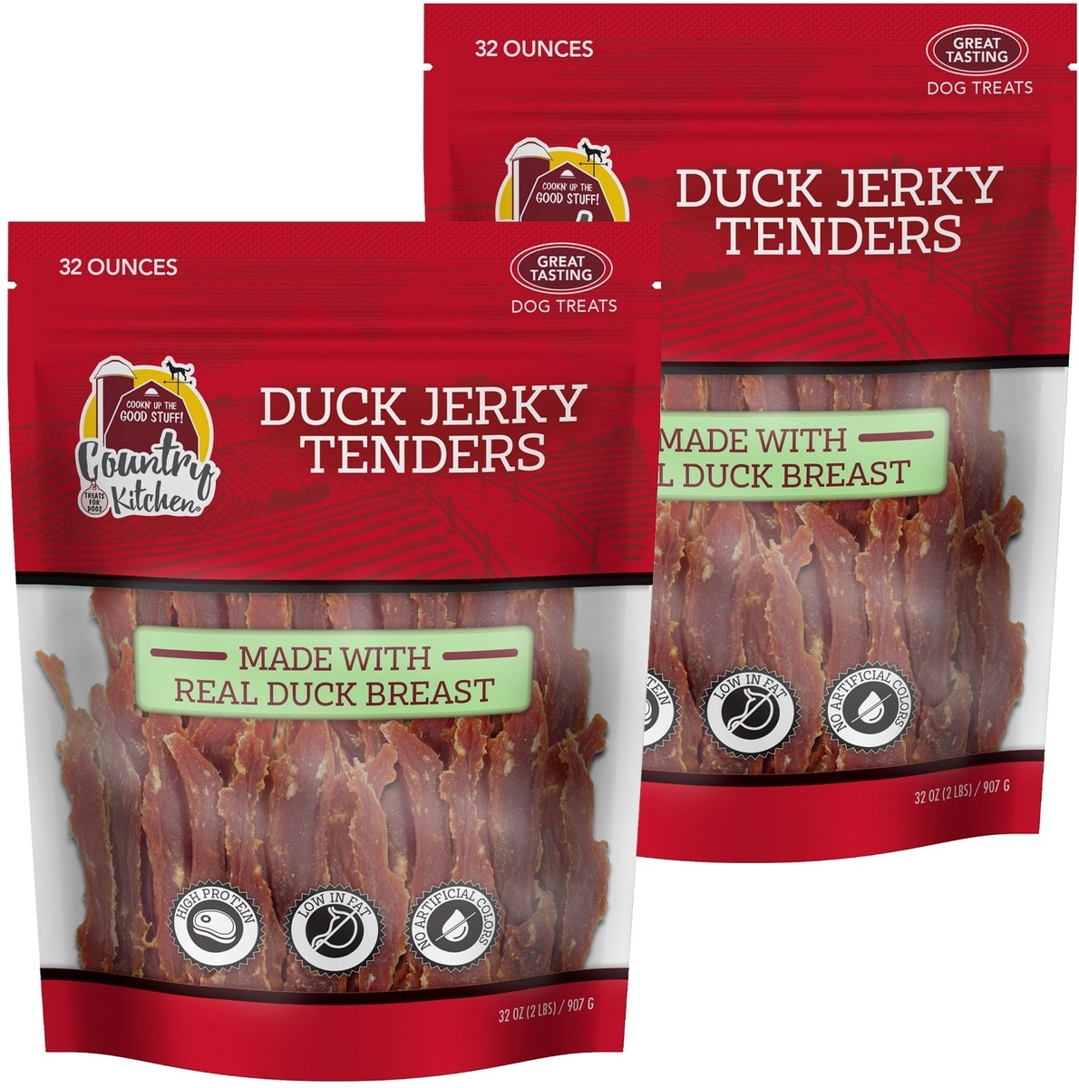 COUNTRY KITCHEN Duck Jerky Tenders Dog Treats, 32-oz bag, bundle of 2 ...