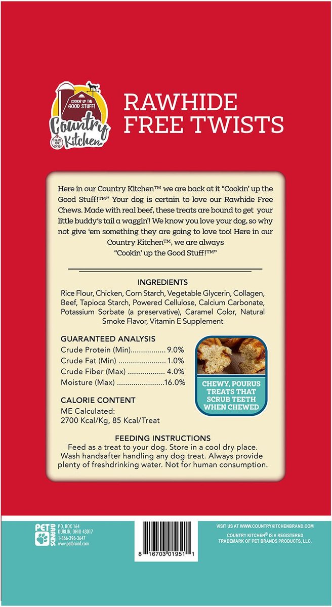 COUNTRY KITCHEN Rawhide-Free Twists Beef Dog Chew Treats, 3 count ...