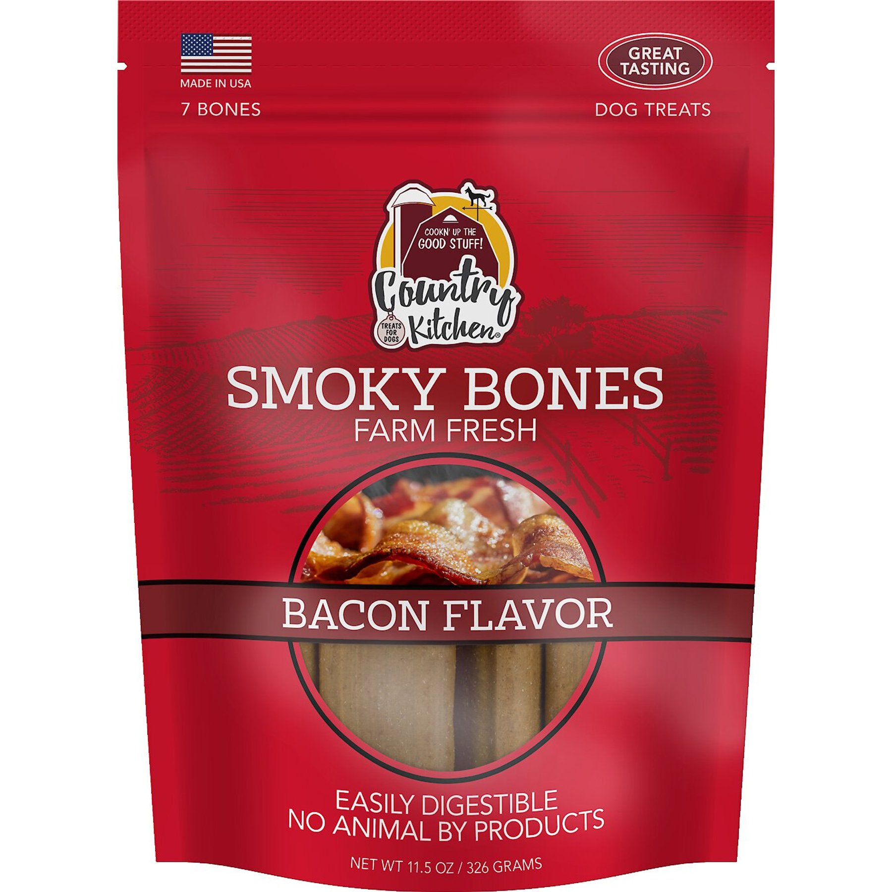 Country Kitchen Smoky Bones Bacon Flavored Hard Chew Dog Treats, 7 count