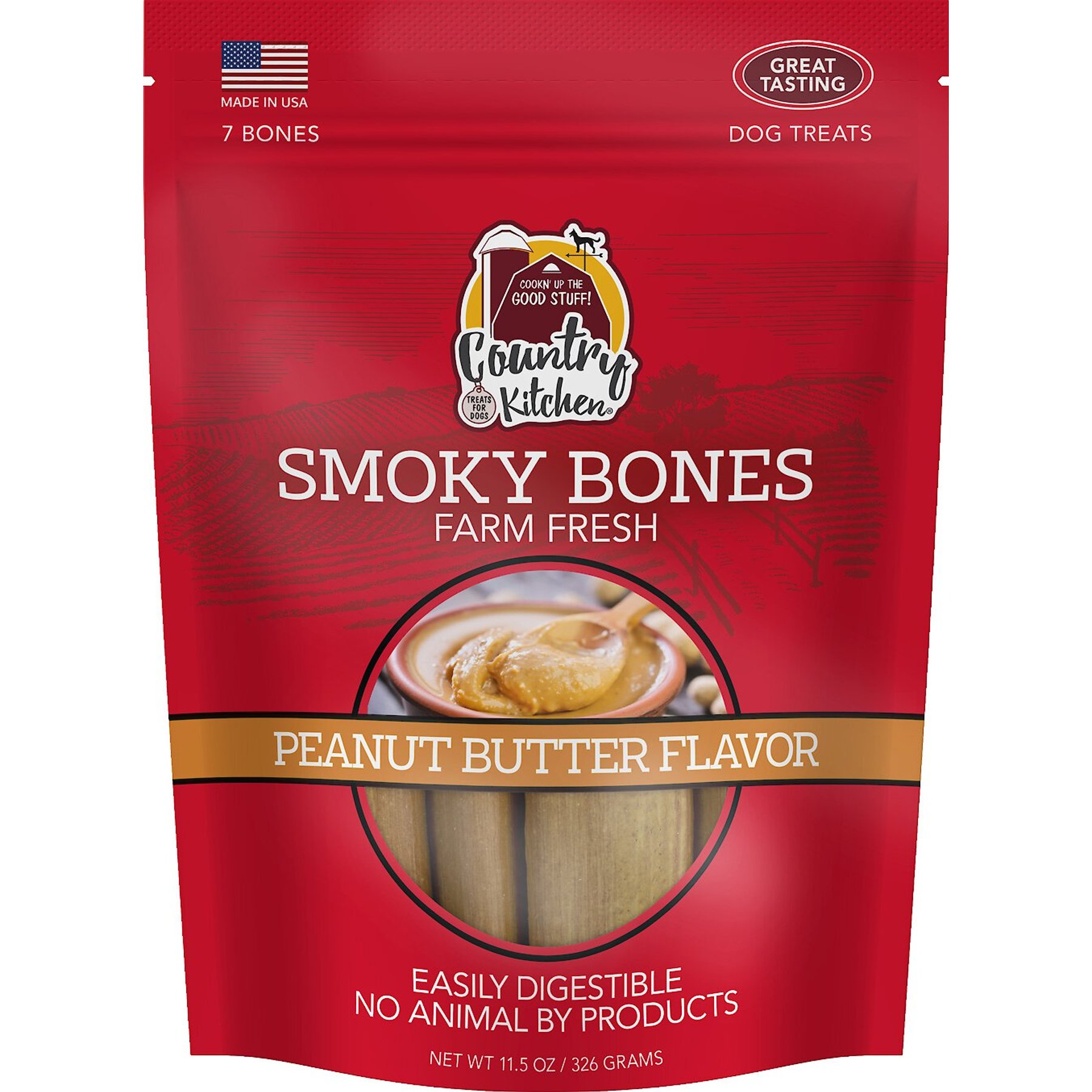 Country Kitchen Smoky Bones Peanut Butter Flavored Hard Chew Dog Treats, 7 count