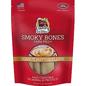 Country Kitchen Smoky Bones Peanut Butter Flavored Hard Chew Dog Treats, 7 count