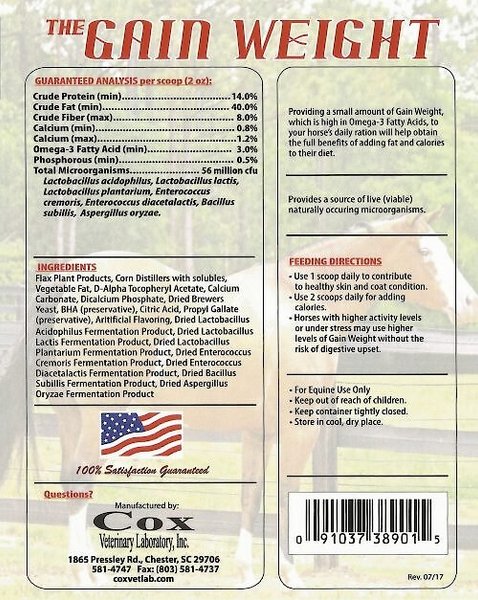Cox Vet Lab Gain Weight Horse Supplement, 10-lb bag