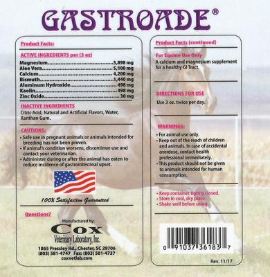 Show full view: Cox Vet Lab Gastroade Liquid Horse Supplement, 1-gal bottle slide 2 of 3