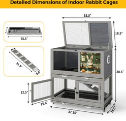Coziwow 2-Tier Double Door Wooden Small Animal Cage, Grey, 18.5-L slide 2 of 9