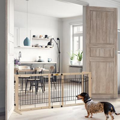 Show full view: Coziwow 21-in Adjustable Extra Wide Freestanding Dog Gate, Natural Wood slide 4 of 10
