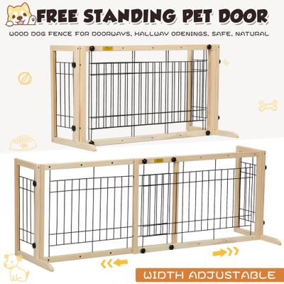 Show full view: Coziwow 21-in Adjustable Extra Wide Freestanding Dog Gate, Natural Wood slide 5 of 10