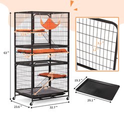 Coziwow 3-Door Heavy Duty Cat Cage Playpen with Wheels, Black, 63 inch slide 2 of 9