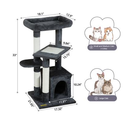 Show full view: Coziwow 33-in Cat Tree Condo with Toy, Dark Grey slide 2 of 11