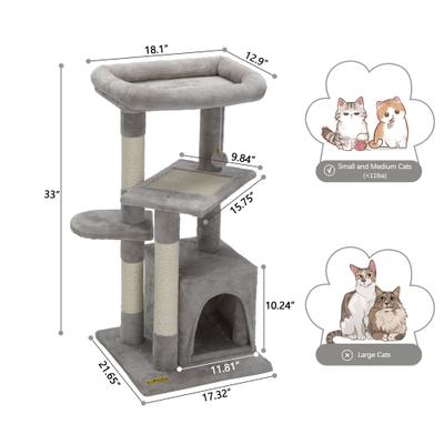 Show full view: Coziwow 33-in Cat Tree Condo with Toy, Grey slide 3 of 12