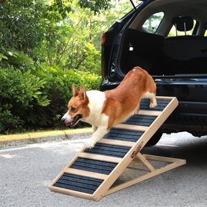 Coziwow Adjustable Height Wooden Portable Folding Dog Ramp for Car SUV Truck, Gray, 38-in
