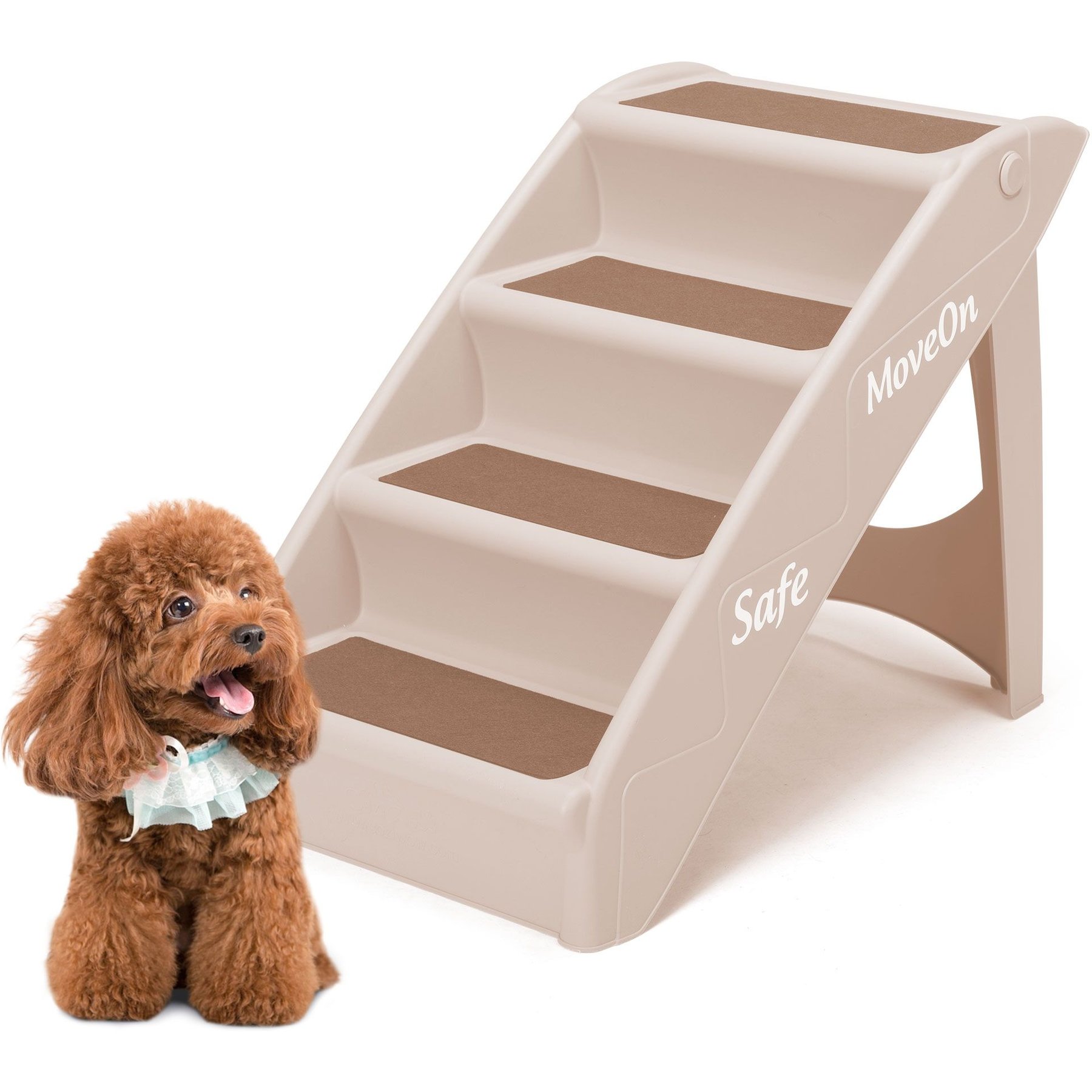 Coziwow 4-Step Foldable Dog Stairs, Beige
