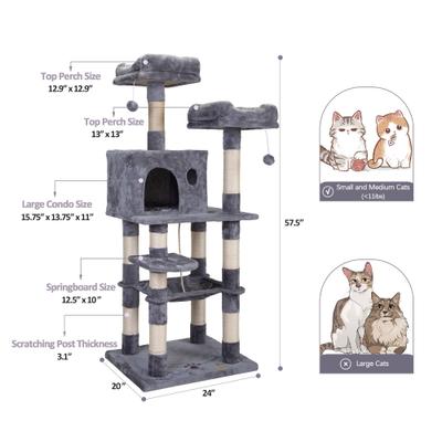 Show full view: Coziwow 58-in Cat Tree & Condo with Hammock & Toy, Grey slide 3 of 12