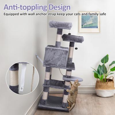 Show full view: Coziwow 58-in Cat Tree & Condo with Hammock & Toy, Grey slide 9 of 12