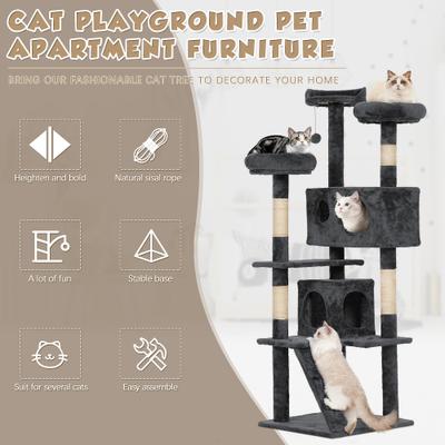 Show full view: Coziwow 60-in Cat Tree & Condo with Hanging Toy, Grey slide 9 of 11
