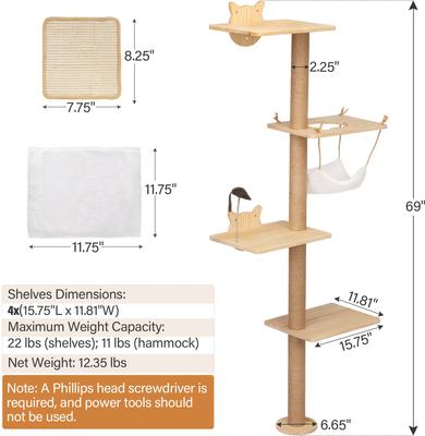 Show full view: Coziwow 69-in Wall Mounted Shelf Climbing Cat Tree slide 3 of 12