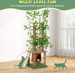 Coziwow 76.8-in Large Leaves Plant Activity Tower Cat Tree & Condo, Brown/Green slide 2 of 9