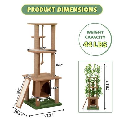 Show full view: Coziwow 76.8-in Large Leaves Plant Activity Tower Cat Tree & Condo, Brown/Green slide 7 of 10