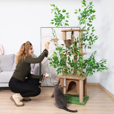 Show full view: Coziwow 76.8-in Large Leaves Plant Activity Tower Cat Tree & Condo, Brown/Green slide 2 of 10