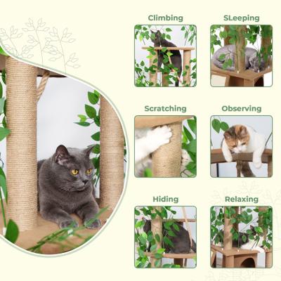 Show full view: Coziwow 76.8-in Large Leaves Plant Activity Tower Cat Tree & Condo, Brown/Green slide 3 of 10